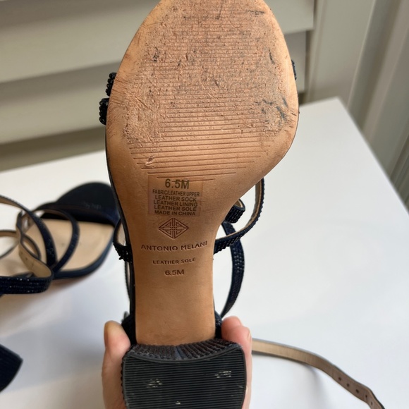 Antonio Melani Blue Satin Rhinestone Strappy Sandle - Picture 6 of 8